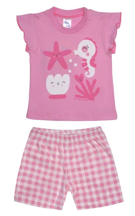 Παιδική Καλοκαιρινή Πιτζάμα για Κορίτσι Ιππόκαμπος Ροζ, Ψιλή Πλέξη Υφάσματος, Βαμβακερή 100% - Pretty Baby