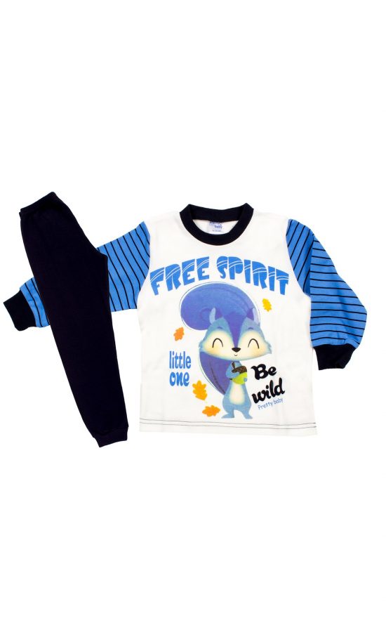 Βρεφική Χειμερινή Πιτζάμα για Αγόρι Free Spirit Κρεμ-Μαρίν, Βαμβακερή 100% - Pretty Baby