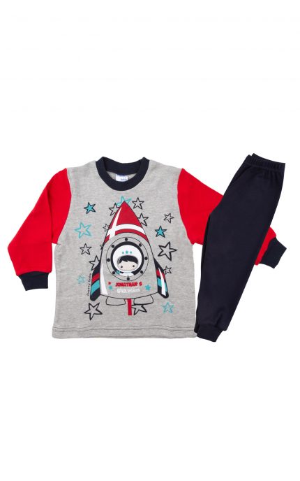 Βρεφική Χειμερινή Πιτζάμα για Αγόρι Space Mission Κόκκινο-Ραφ, Βαμβακερή 100% - Pretty Baby