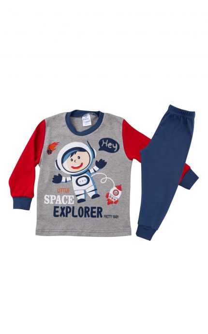 Βρεφική Χειμερινή Πιτζάμα για Αγόρι Explorer Γκρι-Κόκκινο, Βαμβακερή 100% - Pretty Baby