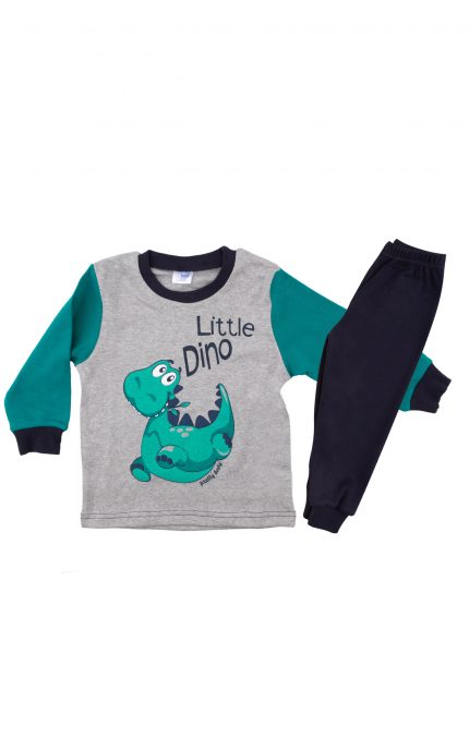 Βρεφική Χειμερινή Πιτζάμα για Αγόρι Little Dino Γκρι-Μαρίν, Βαμβακερή 100% - Pretty Baby