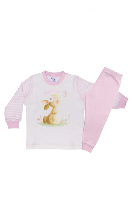 Βρεφική Χειμερινή Πιτζάμα για Κορίτσι Rabbit Ροζ Ρίγα, Βαμβακερή 100% - Pretty Baby