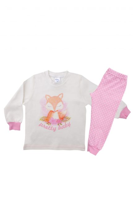 Βρεφική Χειμερινή Πιτζάμα για Κορίτσι Little Fox Κρεμ-Ροζ, Βαμβακερή 100% - Pretty Baby
