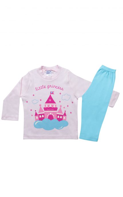 Βρεφική Χειμερινή Πιτζάμα για Κορίτσι Princess Ροζ-Σιέλ, Βαμβακερή 100% - Pretty Baby