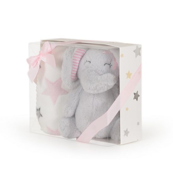 Βρεφική Κουβέρτα Αγκαλιάς Βαμβακερή με Ζωάκι (90x75cm) Baby Blanket with Toy Elephant Pink 3800146269203 - Cangaroo