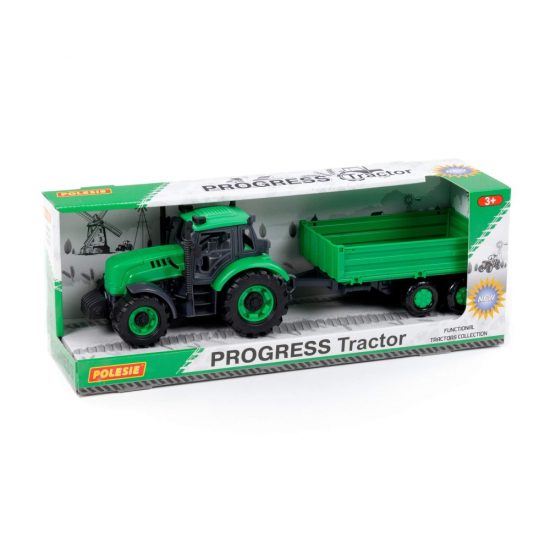 Τρακτέρ με Καρότσα Progress Friction Powered Drop-Side Trailer Tractor, Green 4810344091260 91260 3+ - Polesie