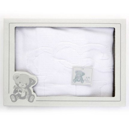 Βρεφική Πλεκτή Κουβέρτα με Σχέδιο Τρενάκι Λευκό (100x80cm) - Alzira
