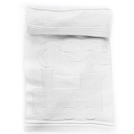 Βρεφική Πλεκτή Κουβέρτα με Σχέδιο Τρενάκι Λευκό (100x80cm) - Alzira