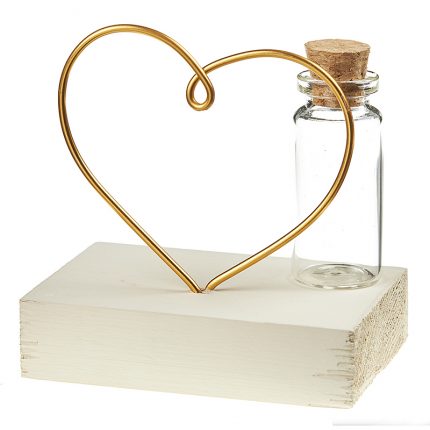 Μπομπονιέρα Γάμου Ξύλινη Βάση με Χρυσή Καρδιά και Βαζάκι για Αρωματικό (4×5×8cm) | ΝΒ0233