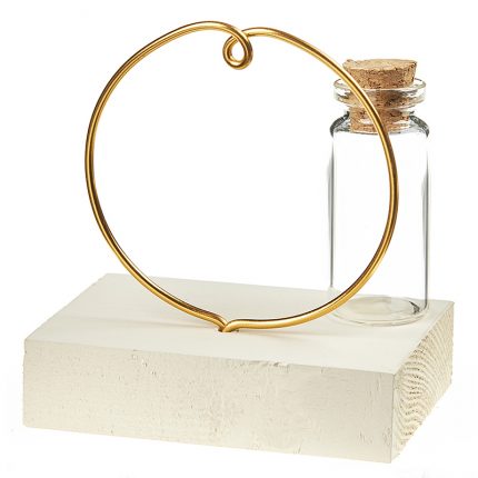 Μπομπονιέρα Γάμου Ξύλινη Βάση με Χρυσό Κύκλο και Βαζάκι για Αρωματικό (4×5×8cm) | ΝΒ0234