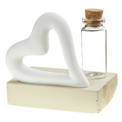 Μπομπονιέρα Γάμου Ξύλινη Βάση με Κεραμική Καρδιά και Βαζάκι για Αρωματικό (4×5×8cm) | ΝΒ3799