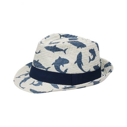 Ψάθινο Καπέλο UPF 50+ Fedora Hats - Shark Λευκό-Μπλε - FlapJackKids