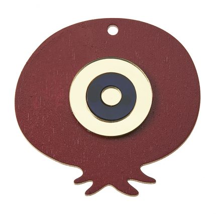 Ξύλινο Ρόδι με Πλέξι Μάτι Κόκκινο (9x9x3cm) Κ431