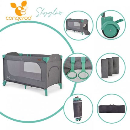 Cangaroo Παρκοκρέβατο 1 Επιπέδου Baby Travel Cot Skyglow Mint 3800146248925