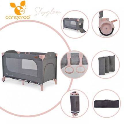 Cangaroo Παρκοκρέβατο 1 Επιπέδου Baby Travel Cot Skyglow Pink 3800146248918