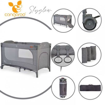 Cangaroo Παρκοκρέβατο 1 Επιπέδου Baby Travel Cot Skyglow Grey 3800146248901