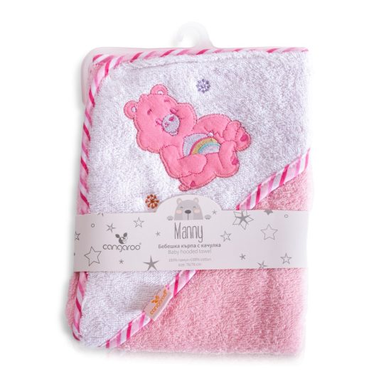 Cangaroo Βρεφική Πετσέτα Μπάνιου με Κουκούλα Hooded Towel Manny (76x76cm) Pink 3800146270032