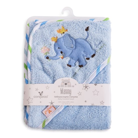 Cangaroo Βρεφική Πετσέτα Μπάνιου με Κουκούλα Hooded Towel Manny (76x76cm) Blue 3800146270049