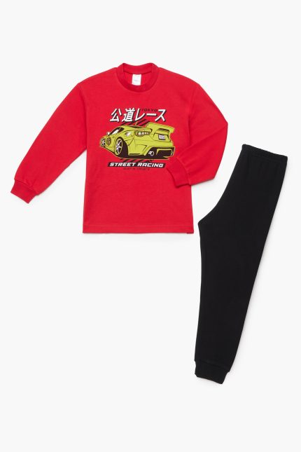 Πιτζάμα Παιδική Χειμερινή με Τύπωμα Racing για Αγόρι Κόκκινο-Μαύρο, Βαμβακερή 100% - Pretty Baby