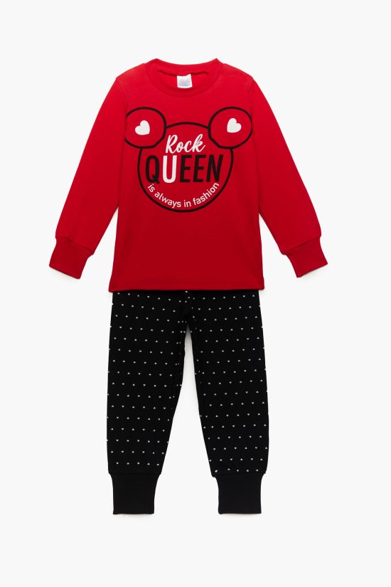 Πιτζάμα Παιδική Χειμερινή με Τύπωμα Queen για Κορίτσι Κόκκινο-Μαύρο, Βαμβακερή 100% - Pretty Baby
