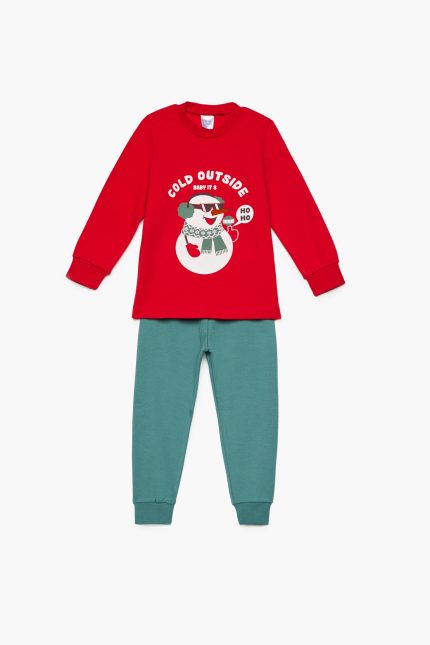 Βρεφική Χειμερινή Πιτζάμα για Αγόρι Cold Κόκκινο-Πράσινο, Βαμβακερή 100% - Pretty Baby