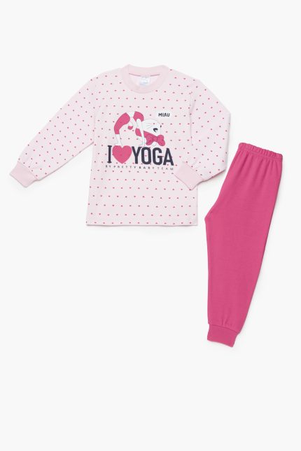 Πιτζάμα Παιδική Χειμερινή με Τύπωμα Yoga για Κορίτσι Ροζ-Φουξ, Βαμβακερή 100% - Pretty Baby