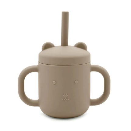 Ποτήρι Σιλικόνης με Καλαμάκι Taupe 175ml - Petit Monkey