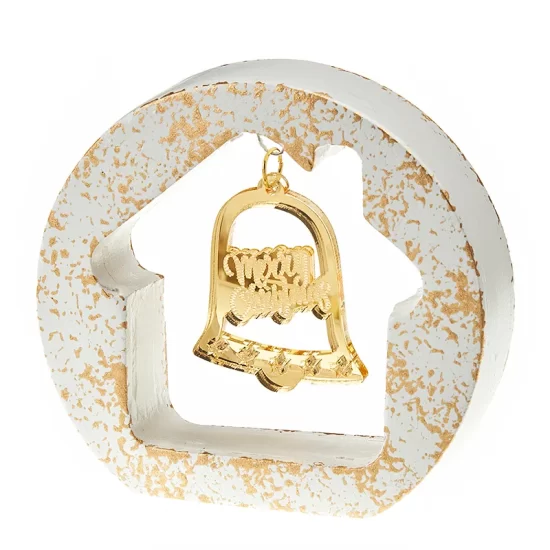 Κεραμικό Σπίτι με Πλέξι Καμπάνα Λευκό-Χρυσό (9x10x2,2εκ) Κ720
