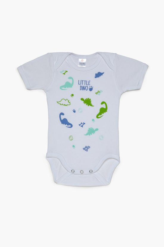 Βρεφικά Εσώρουχα Κορμάκια για Αγόρι 2τμχ Little Dino Λευκό-Σιέλ Κοντό Μανίκι Βαμβακερά 100% - Pretty Baby