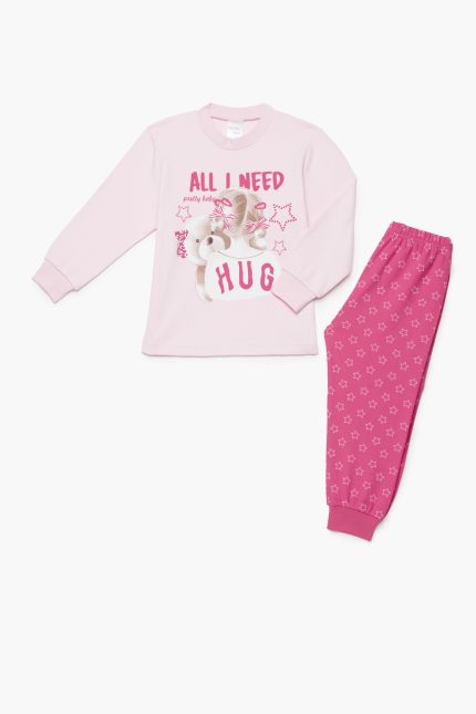 Βρεφική Χειμερινή Πιτζάμα για Κορίτσι Hug Ροζ-Φουξ, Βαμβακερή 100% - Pretty Baby