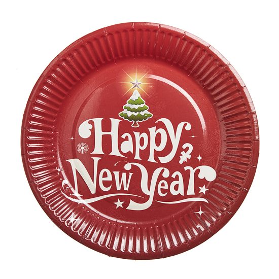 Χάρτινο Πιάτο New Year 18εκ 10τμχ Κόκκινο ΡΤ068-1