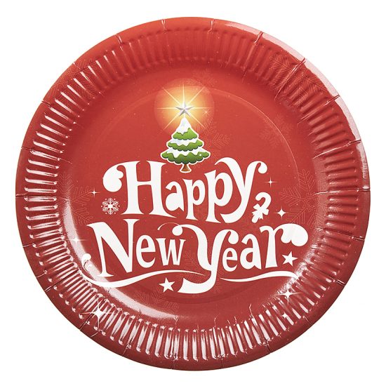 Χάρτινο Πιάτο New Year 23εκ 10τμχ Κόκκινο ΡΤ068-2