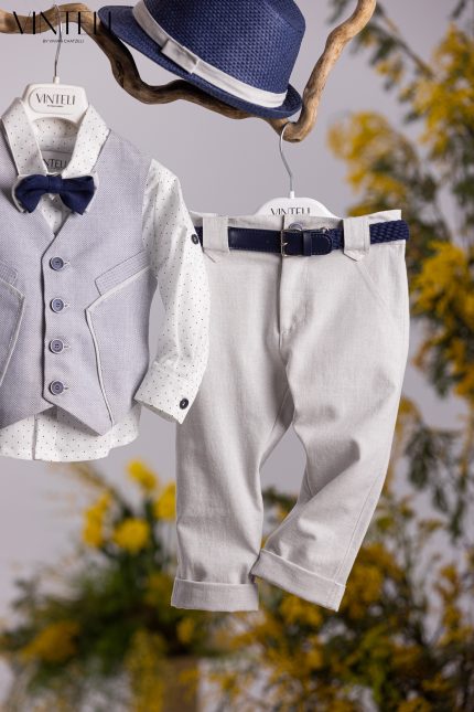 Βαπτιστικό Κοστουμάκι για αγόρι Σιέλ-Γκρι 5205, Vinteli