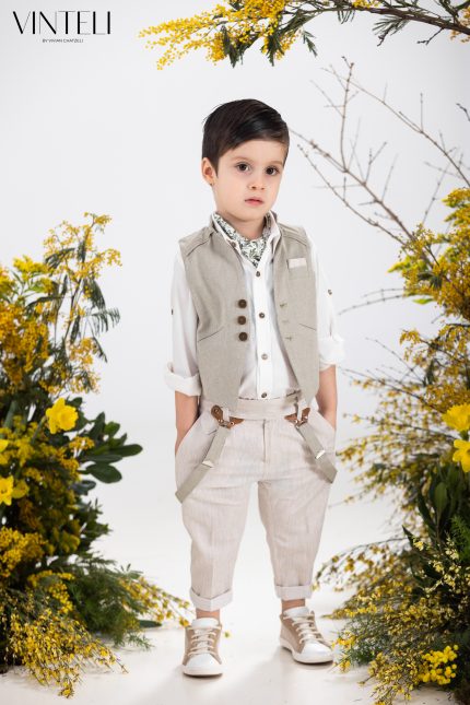 Βαπτιστικό Κοστουμάκι για αγόρι Ανοιχτό Λαδί-Μπεζ 5209, Vinteli