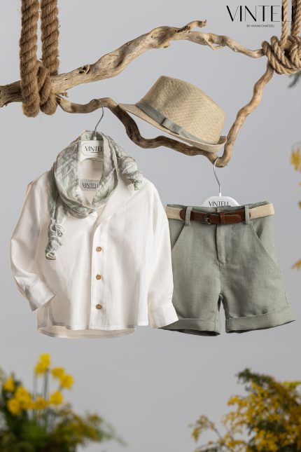 Βαπτιστικό Κοστουμάκι για αγόρι Λευκό-Λαδί 5213, Vinteli