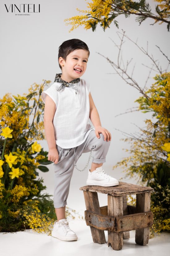 Βαπτιστικό Κοστουμάκι για αγόρι Λευκό-Γκρι 5217, Vinteli