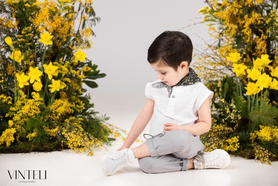 Βαπτιστικό Κοστουμάκι για αγόρι Λευκό-Γκρι 5217, Vinteli