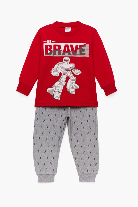 Βρεφική Χειμερινή Πιτζάμα για Αγόρι Brave Κόκκινο-Γκρι, Βαμβακερή 100% - Pretty Baby