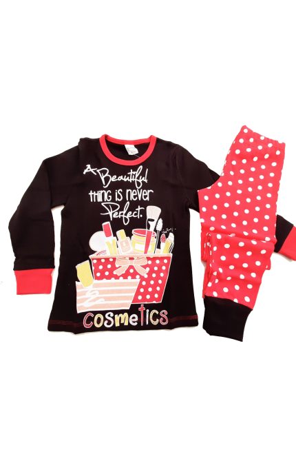 Πιτζάμα Παιδική Χειμερινή με Τύπωμα για Κορίτσι Μαύρο-Κόκκινο, Βαμβακερή 100% - Pretty Baby