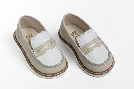 Χειροποίητο Βαπτιστικό Παπούτσι Περπατήματος για Αγόρι Λευκό-Εκρού A419Ε, Everkid