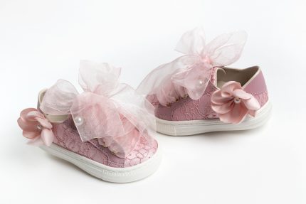 Χειροποίητο Βαπτιστικό Παπουτσάκι Sneaker για Κορίτσι Περπατήματος Ροζ Κ487Ρ, Everkid