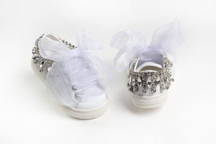 Χειροποίητο Βαπτιστικό Παπουτσάκι Sneaker για Κορίτσι Περπατήματος Λευκό Κ490Α, Everkid