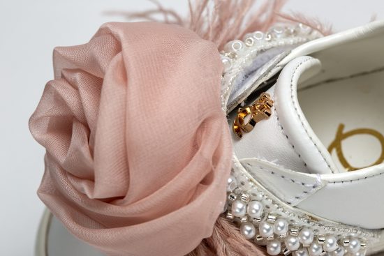 Χειροποίητο Βαπτιστικό Παπουτσάκι Sneaker για Κορίτσι Περπατήματος Λευκό-Dusty Pink Κ492Α, Everkid