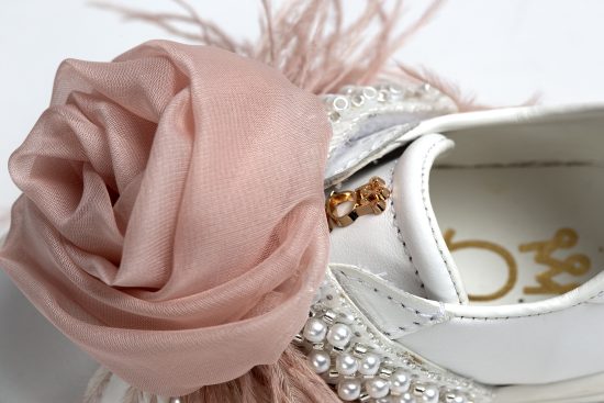 Χειροποίητο Βαπτιστικό Παπουτσάκι Sneaker για Κορίτσι Περπατήματος Λευκό-Dusty Pink Κ492Α, Everkid