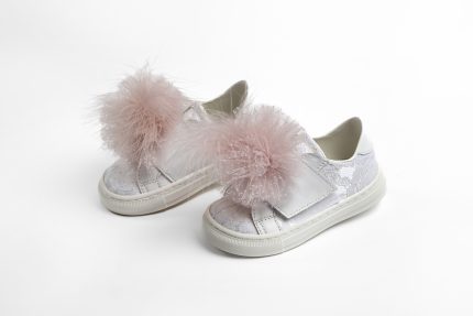 Χειροποίητο Βαπτιστικό Παπουτσάκι Sneaker για Κορίτσι Περπατήματος Λευκό-Ροζ Κ493Α, Everkid