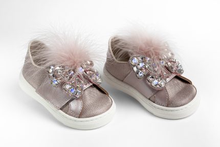 Χειροποίητο Βαπτιστικό Παπουτσάκι Sneaker για Κορίτσι Περπατήματος Dusty Pink Κ494Ρ, Everkid