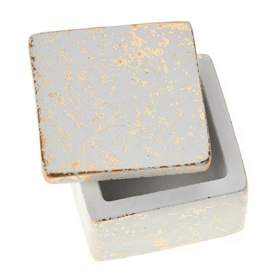 Τετράγωνη Μπιζουτιέρα Λευκό-Χρυσό (6,5x6,5x4,8 cm) Κ805