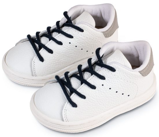 Babywalker Βαπτιστικό Παπουτσάκι Περπατήματος για αγόρι Δετό Δίχρωμο Σνίκερ Λευκό-Μπλε-Γκρι BS3071