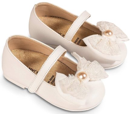 Babywalker Βαπτιστικό Παπουτσάκι Περπατήματος για Κορίτσι Γοβάκι Μονή Μπαρέτα με Υφασμάτινο Φιογκάκι BS3583 Λευκό
