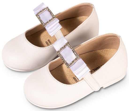 Babywalker Βαπτιστικό Παπουτσάκι Περπατήματος για Κορίτσι Γοβάκι Μονή Μπαρέτα με Satin Φιόγκο BS3584 Λευκό